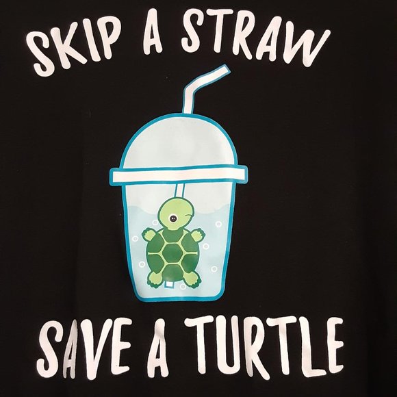 Women's Black Funny Vsco Skip a Straw Save a Turtle T-Shirt - Picture 2 of 3